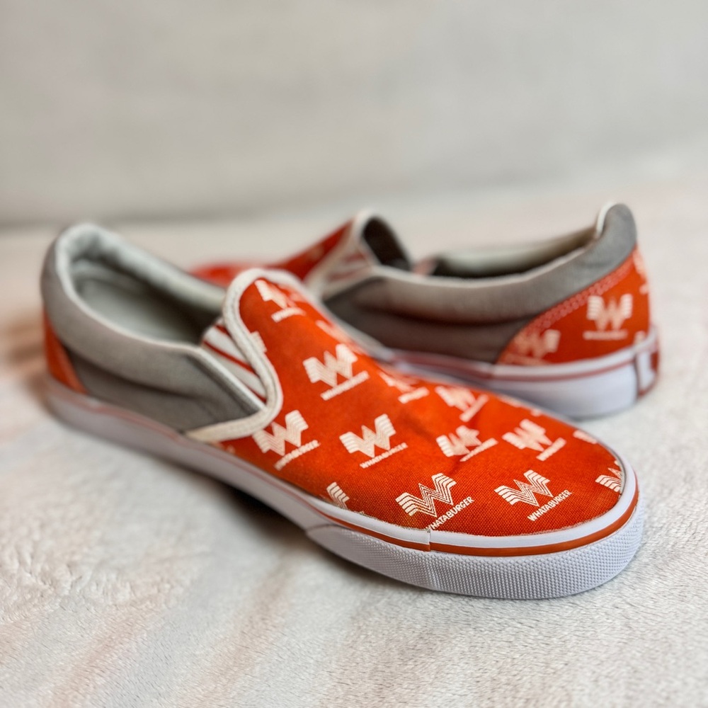 Whataburger Logo Canvas Orange & White Slip On Shoes‎ Sneakers Men's Size 9